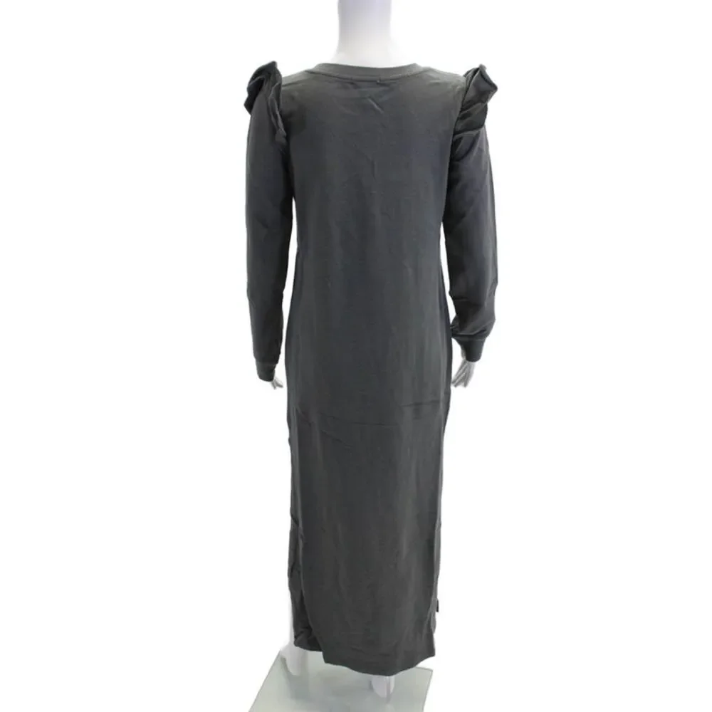 Z Supply Womens Long Sleeve Ruffled Side Slit Sweater Dress Gray Cotton Small